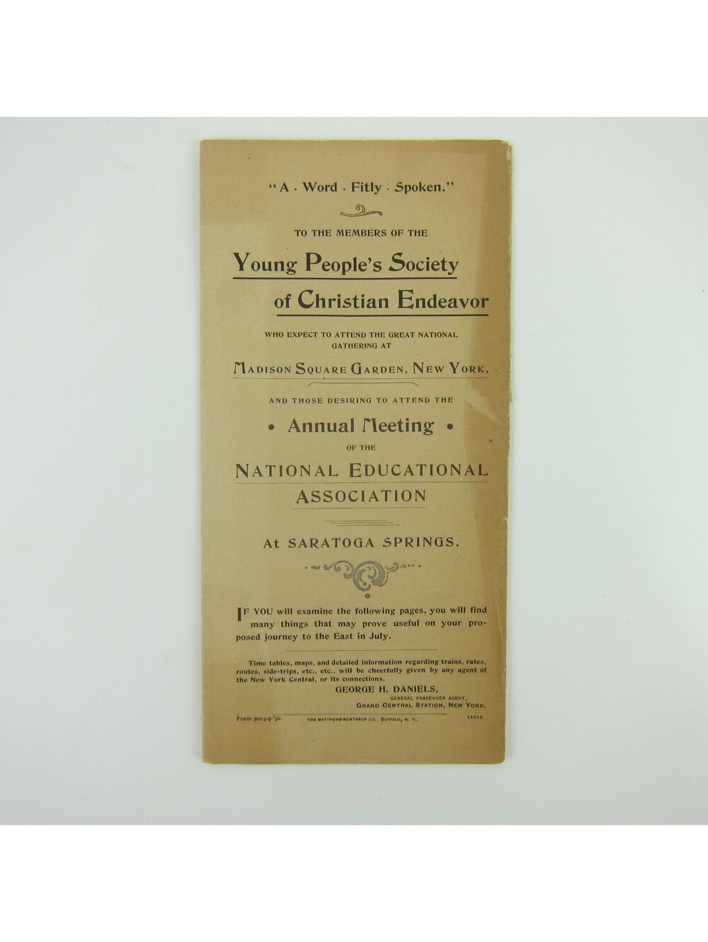1892 Young People's Society Christian Endeavor Meeting New York Brochure & Map